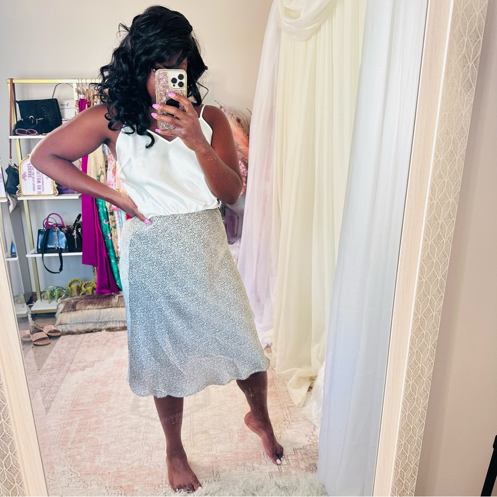 Skirt Animal Print Black and White Satin Midi